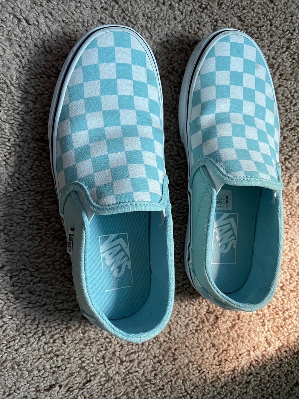 Vans Womens Slip-On Checkerboard Shoes - Light Blue/White - Picture 2 of 4